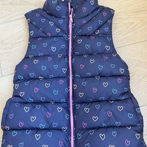 SFERA Navy Puffer Vest with Multicolor Heart Print NWT Size 13/14